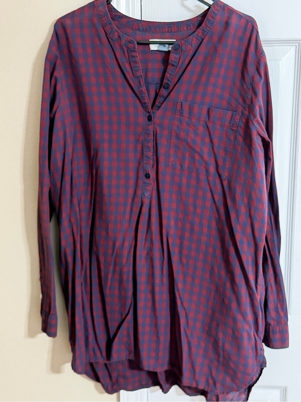 Women’s Long-Sleeve Red and Navy Check tunic shirt